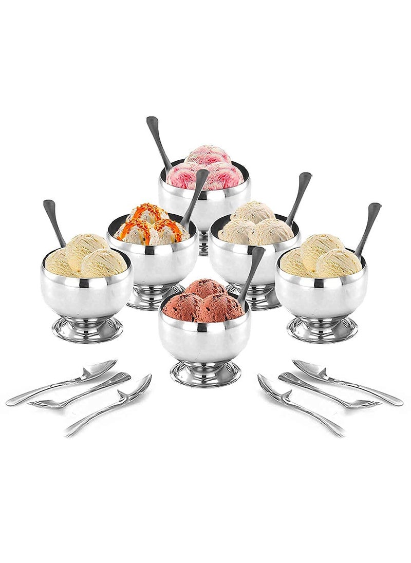 KD ZONE KD ZONE Stainless Steel Round Dessert Ice Cream Cups with Spoon Serving Bowl for Ice CreamFruitsPudding Gift Article Round Shape Cup Set of 6150 ML  - Image 1