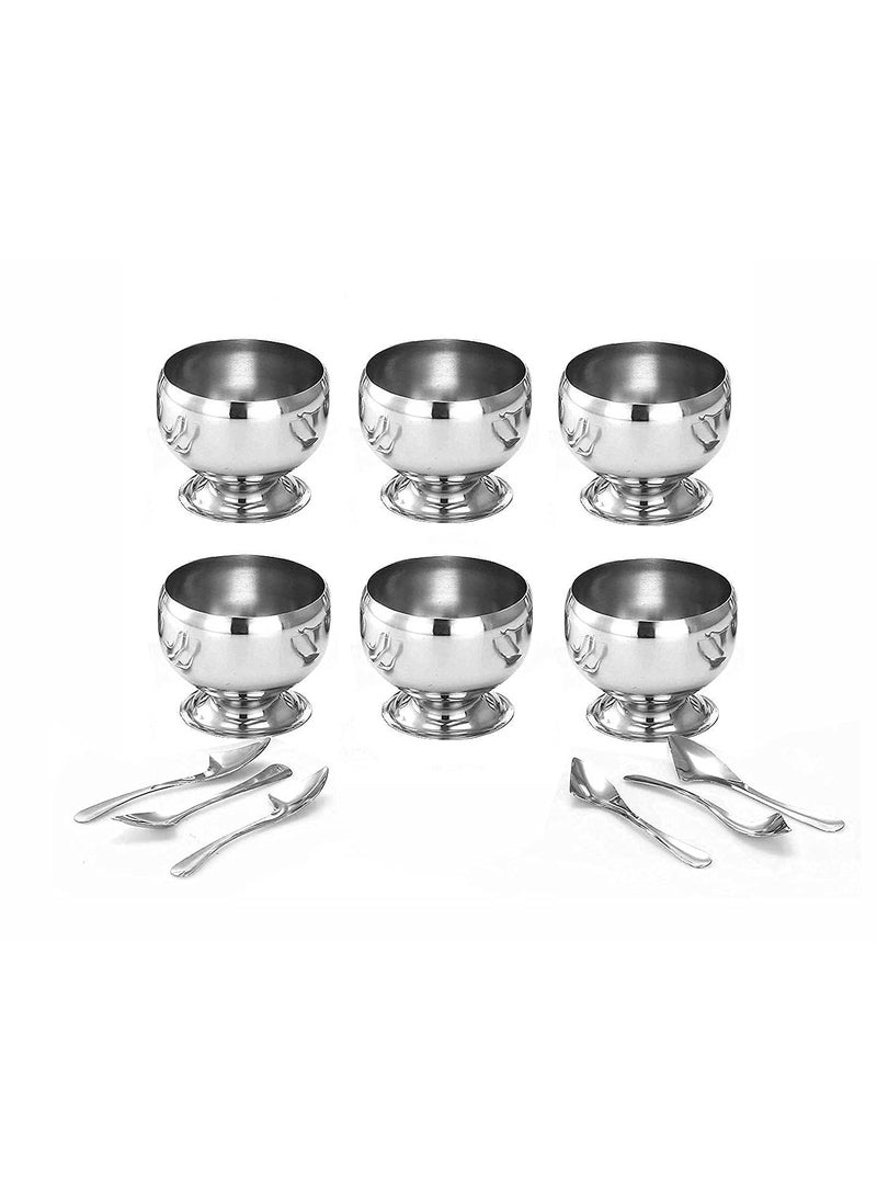 KD ZONE KD ZONE Stainless Steel Round Dessert Ice Cream Cups with Spoon Serving Bowl for Ice CreamFruitsPudding Gift Article Round Shape Cup Set of 6150 ML  - Image 2