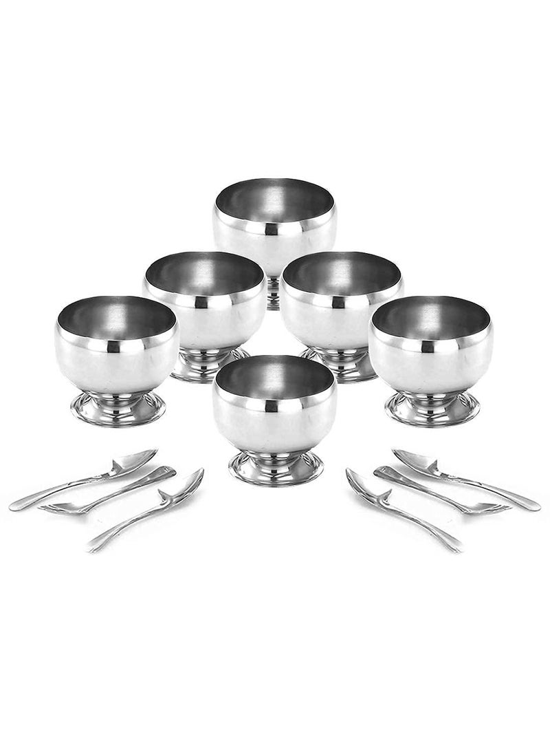 KD ZONE KD ZONE Stainless Steel Round Dessert Ice Cream Cups with Spoon Serving Bowl for Ice CreamFruitsPudding Gift Article Round Shape Cup Set of 6150 ML  - Image 3