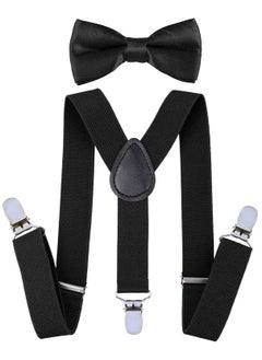 S SYMEFER Y Shaped Suspender With Bow Ties Set for Child Kids, One Size Fully Adjustable Suspenders Braces Bowtie Set Gift Idea For Kids Boys And Girls-Black
