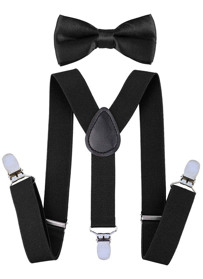 S SYMEFER - S SYMEFER Y Shaped Suspender With Bow Ties Set for Child Kids, One Size Fully Adjustable Suspenders Braces Bowtie Set Gift Idea For Kids Boys And Girls-Black - Image 1
