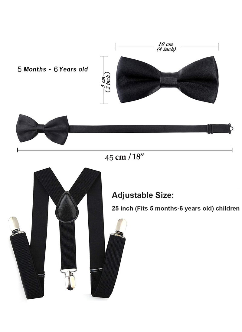 S SYMEFER - S SYMEFER Y Shaped Suspender With Bow Ties Set for Child Kids, One Size Fully Adjustable Suspenders Braces Bowtie Set Gift Idea For Kids Boys And Girls-Black - Image 1