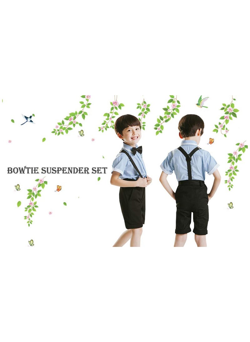 S SYMEFER - S SYMEFER Y Shaped Suspender With Bow Ties Set for Child Kids, One Size Fully Adjustable Suspenders Braces Bowtie Set Gift Idea For Kids Boys And Girls-Black - Image 1