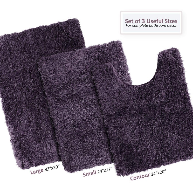Clara Clark Bathroom Rugs Sets 3 Piece, Shaggy Plush Bath Mat - Non-Slip, Machine Washable Bath Rugs - Dries Quickly, Ultra Soft Bath Mats for Bathroom, - Image 3