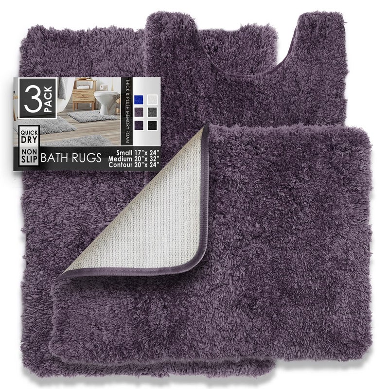 Clara Clark Bathroom Rugs Sets 3 Piece, Shaggy Plush Bath Mat - Non-Slip, Machine Washable Bath Rugs - Dries Quickly, Ultra Soft Bath Mats for Bathroom, - Image 1