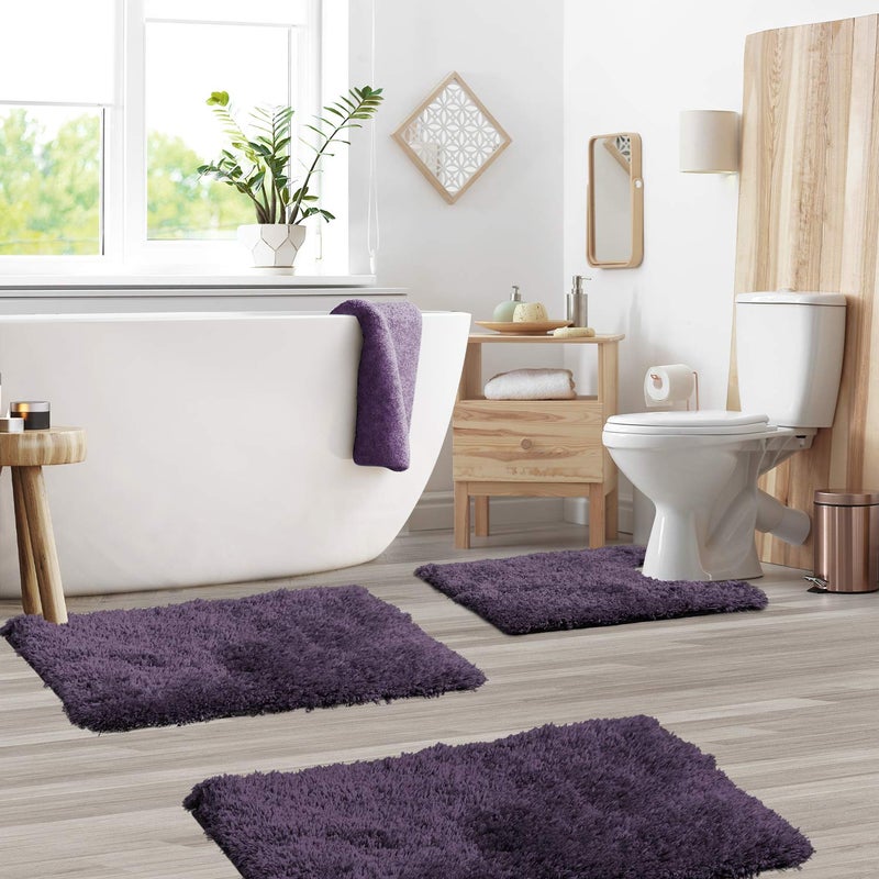 Clara Clark Bathroom Rugs Sets 3 Piece, Shaggy Plush Bath Mat - Non-Slip, Machine Washable Bath Rugs - Dries Quickly, Ultra Soft Bath Mats for Bathroom, - Image 2