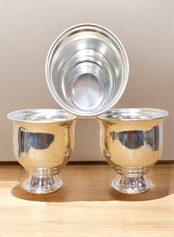 Sigaram Pack of 3 | 2 Cup Plain Kum Kum Holder | German Silver Haldi Kumkum Stand | 2.5 Inch Height, 120g Each | Looks Like Pure Silver | Pooja & Gift Item | K4637 - Image 2