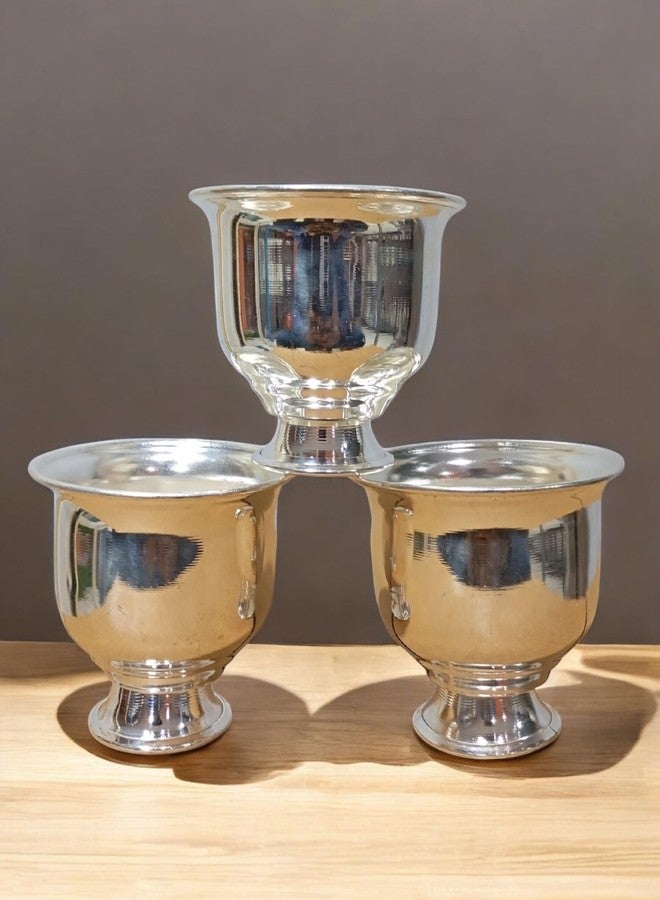 Sigaram Pack of 3 | 2 Cup Plain Kum Kum Holder | German Silver Haldi Kumkum Stand | 2.5 Inch Height, 120g Each | Looks Like Pure Silver | Pooja & Gift Item | K4637 - Image 3