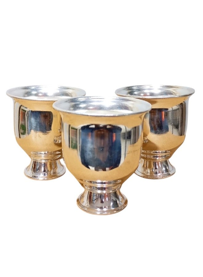 Sigaram Pack of 3 | 2 Cup Plain Kum Kum Holder | German Silver Haldi Kumkum Stand | 2.5 Inch Height, 120g Each | Looks Like Pure Silver | Pooja & Gift Item | K4637 - Image 1