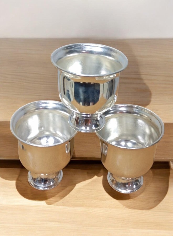 Sigaram Pack of 3 | 2 Cup Plain Kum Kum Holder | German Silver Haldi Kumkum Stand | 2.5 Inch Height, 120g Each | Looks Like Pure Silver | Pooja & Gift Item | K4637 - Image 4