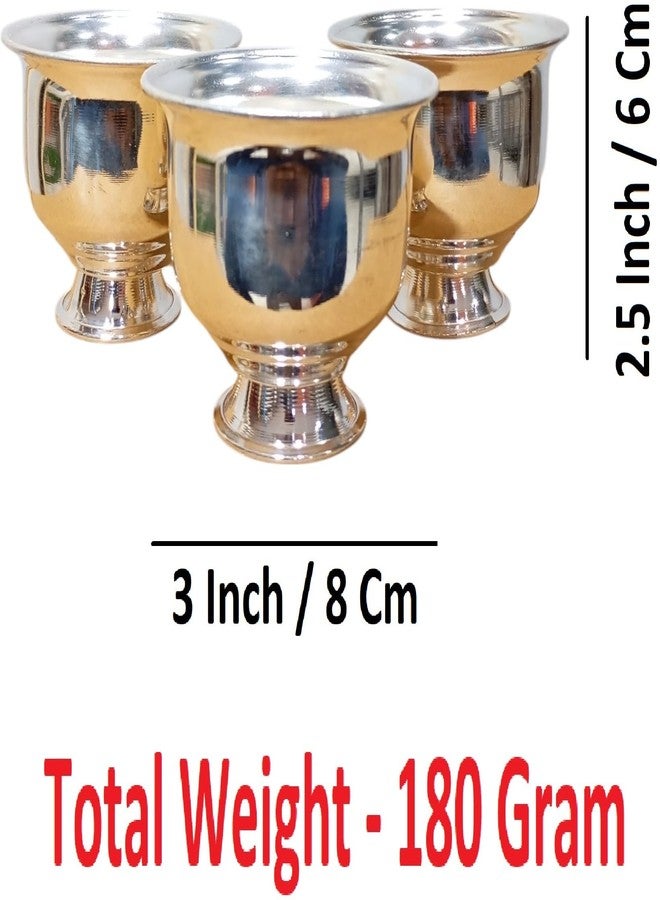 Sigaram Pack of 3 | 2 Cup Plain Kum Kum Holder | German Silver Haldi Kumkum Stand | 2.5 Inch Height, 120g Each | Looks Like Pure Silver | Pooja & Gift Item | K4637 - Image 5