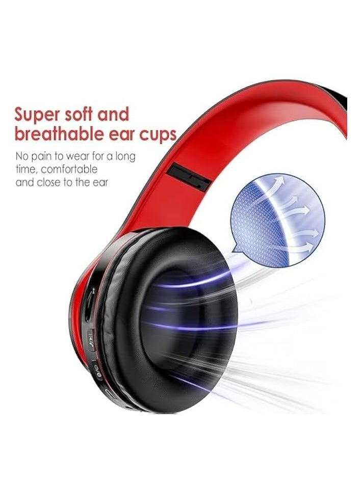 PROMASS Bluetooth Headphones Over Ear, Lightweight Headset for Smart Phone/TV/PC, Passive Noise Reduction Built-in HD Mic, LED Foldable Stereo Headphones for Gaming with Volume Control (Red) - Image 5