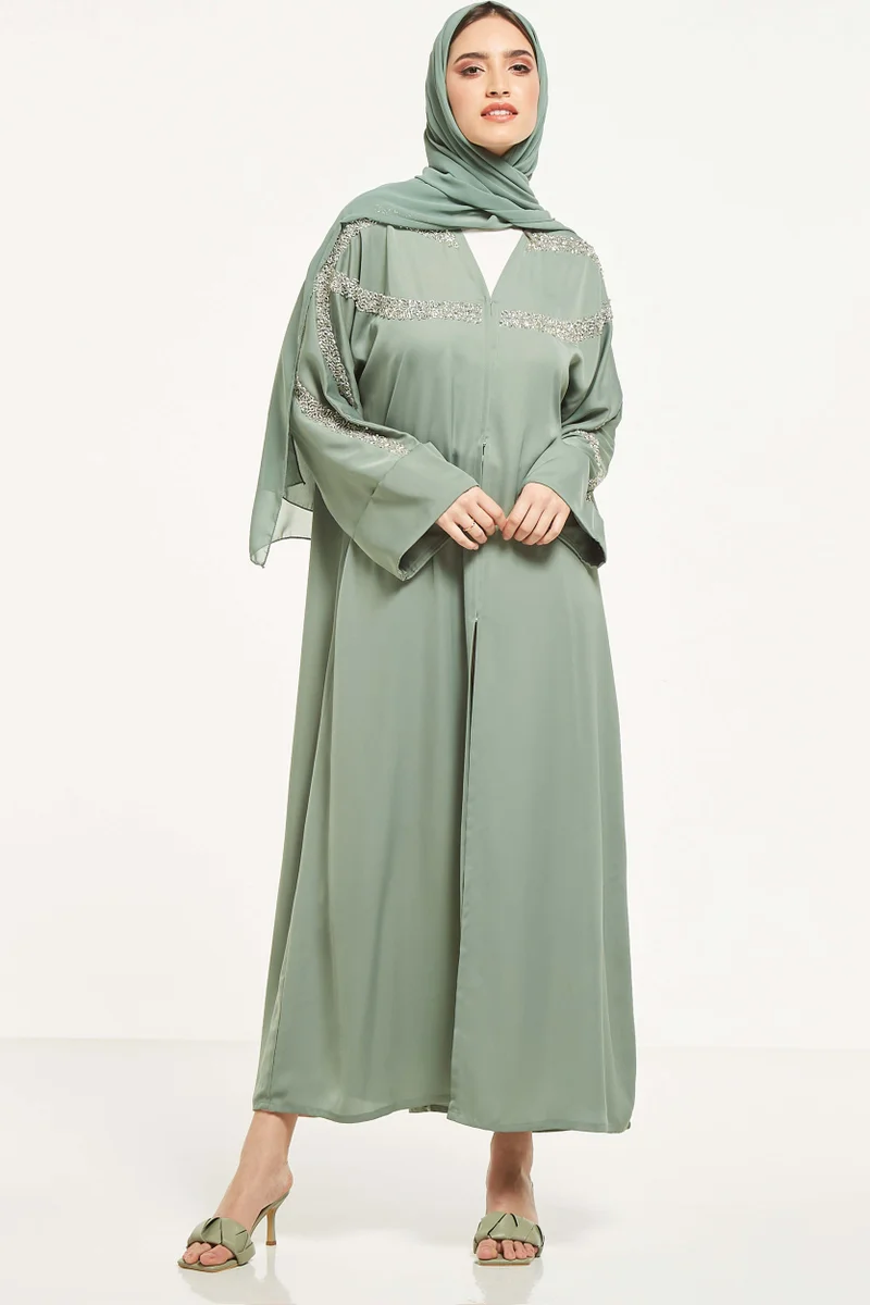 Moistreet Embellished Flared Sleeve Abaya