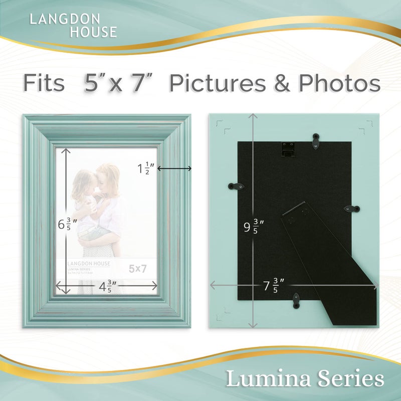 Langdon House إطارات صور حقيقية من الخشب 5x7 من لانغدون هاوس (عبوة 2، لون أزرق بيضوي - لمسات ذهبية) - Image 3