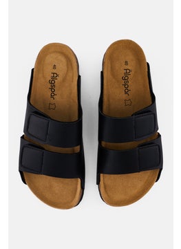 Algspar Men Brand Logo Slip On Sandals, Black  - Image 3