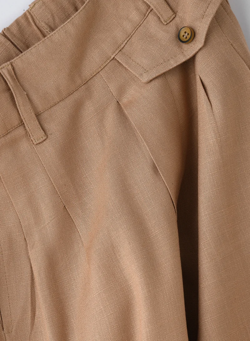 Jelliene Girls' Pleated Beige Pants with Button Detail