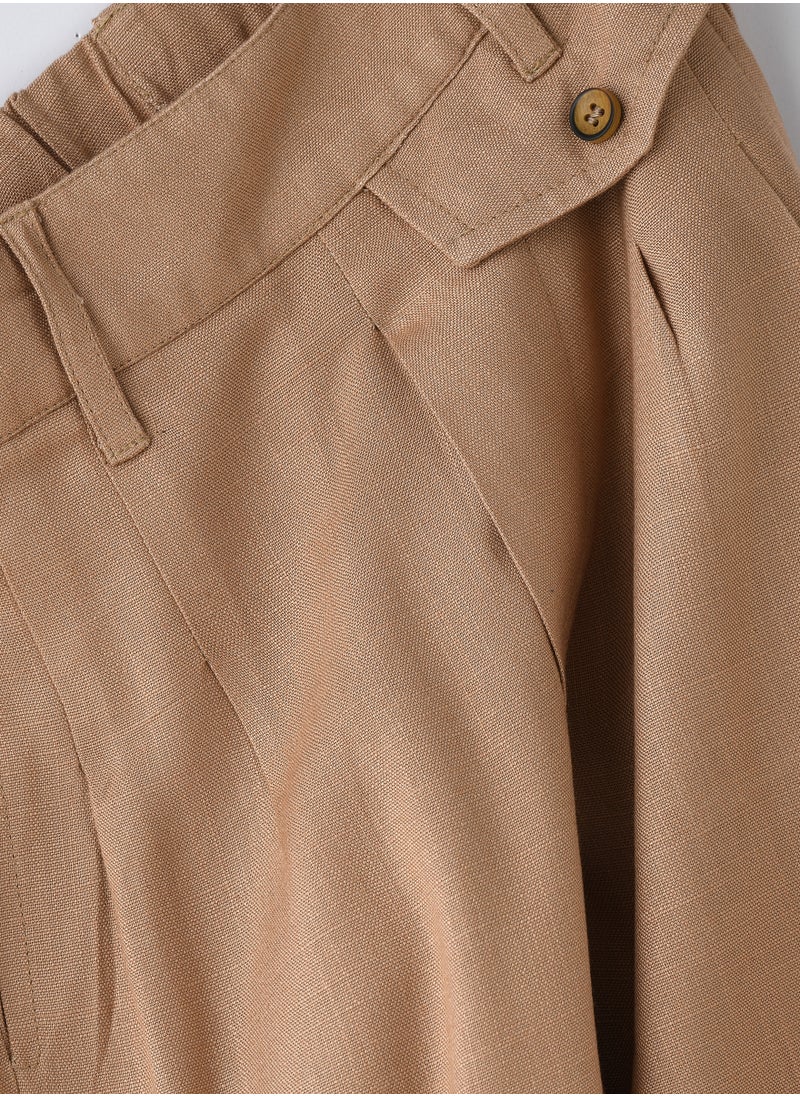 Jelliene Girls' Pleated Beige Pants with Button Detail  - Image 4
