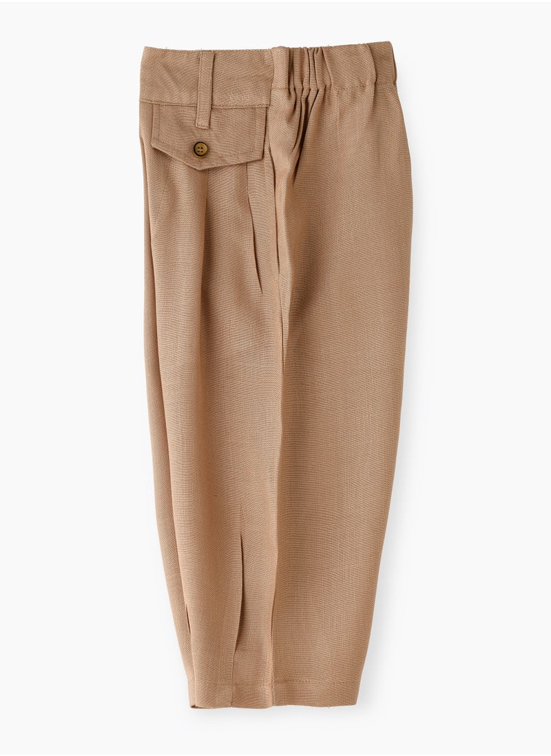 Jelliene Girls' Pleated Beige Pants with Button Detail  - Image 3