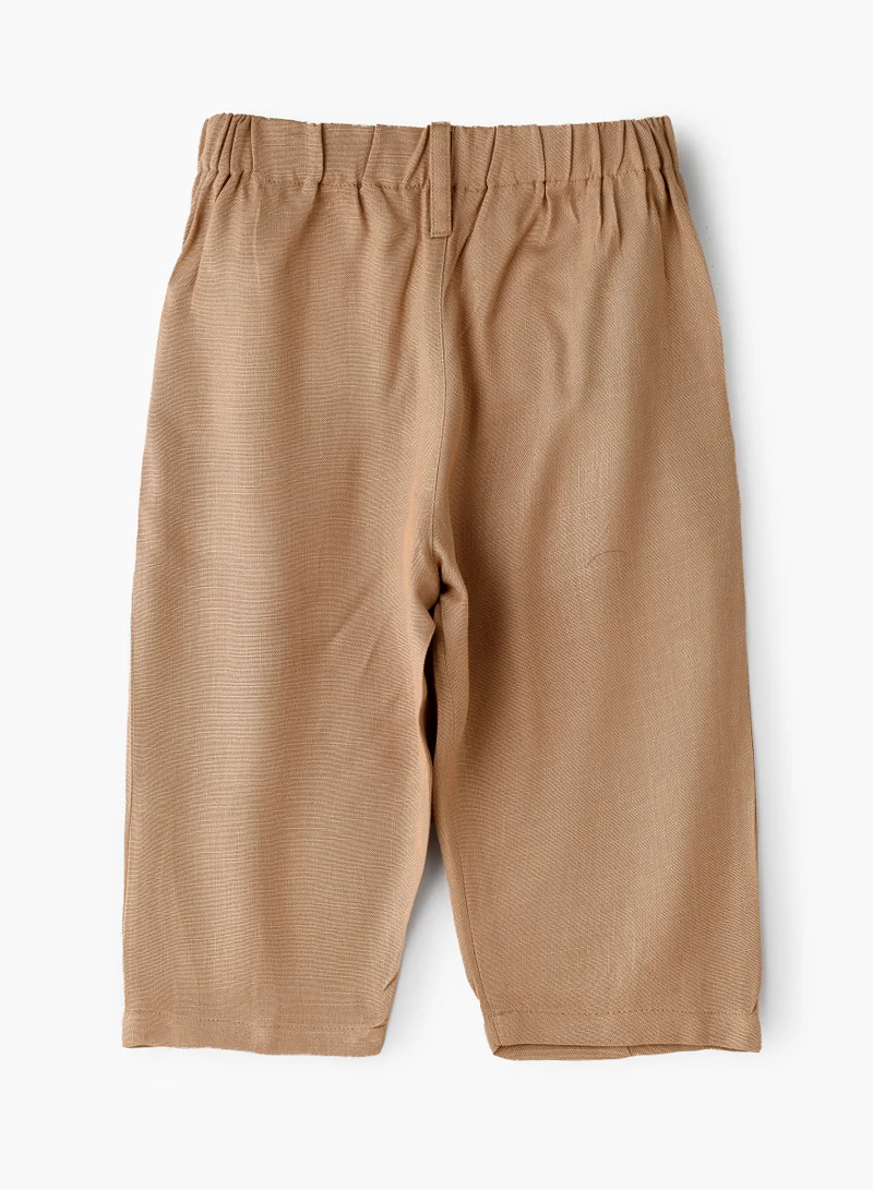 Jelliene Girls' Pleated Beige Pants with Button Detail
