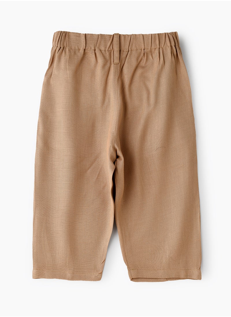 Jelliene Girls' Pleated Beige Pants with Button Detail  - Image 2