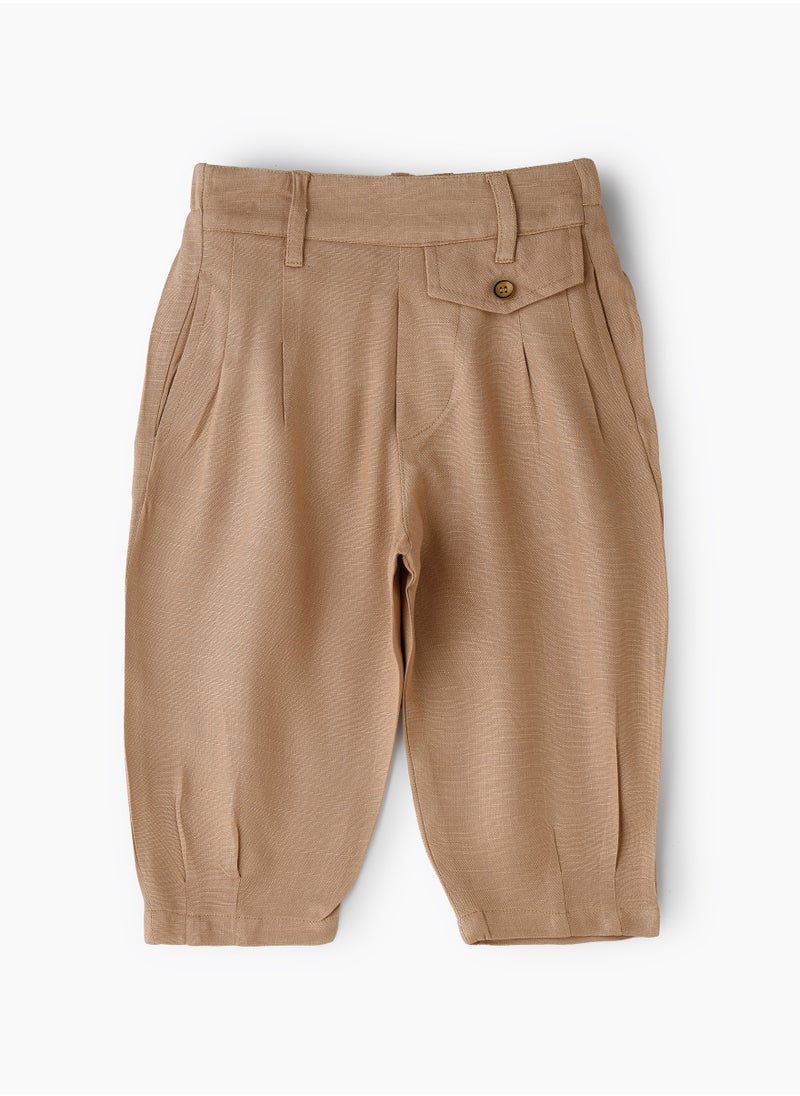 Jelliene Girls' Pleated Beige Pants with Button Detail  - Image 1