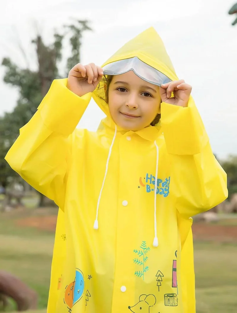 Faial Kids Raincoat Waterproof Bag Protective Children Raincoat Hooded Windbreaker