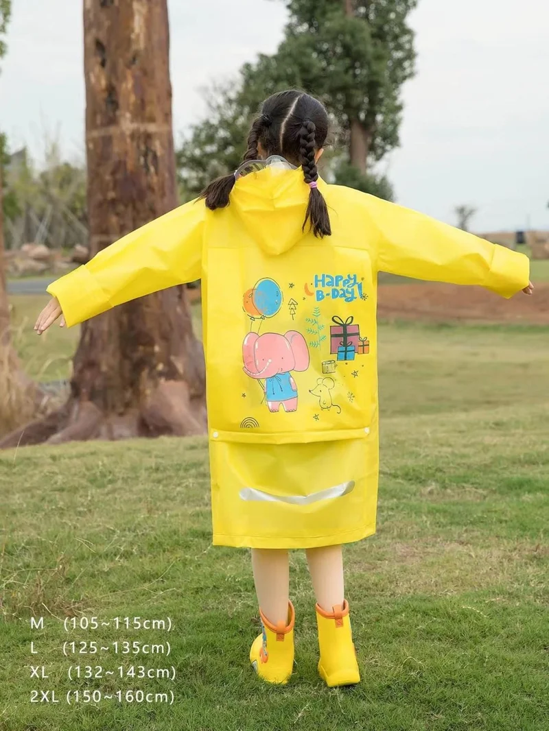 Faial Kids Raincoat Waterproof Bag Protective Children Raincoat Hooded Windbreaker