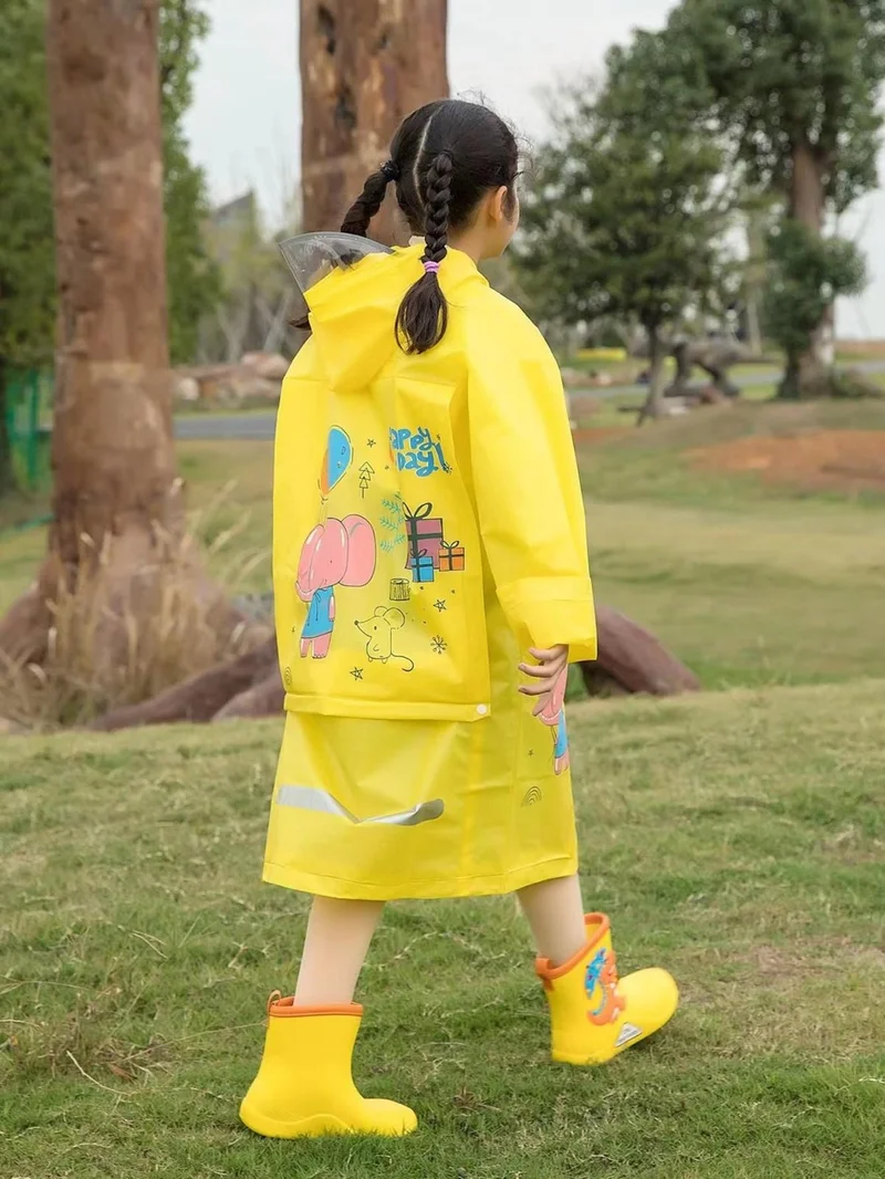 Faial Kids Raincoat Waterproof Bag Protective Children Raincoat Hooded Windbreaker