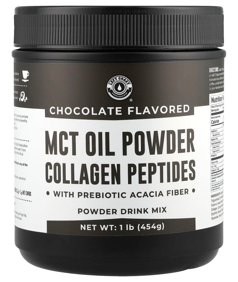 Left Coast Performance MCT Oil Powder Collagen Peptides with Prebiotic Acacia Fiber Chocolate 1 lb (454 g)