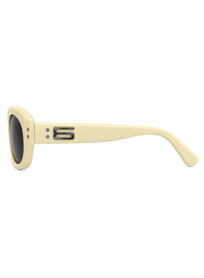 Oval Sunglasses with Ivory Cream Frame and Dark Smoke Lenses - Image 2