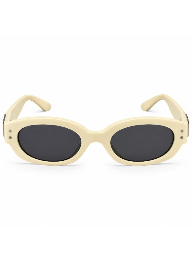 Oval Sunglasses with Ivory Cream Frame and Dark Smoke Lenses - Image 3
