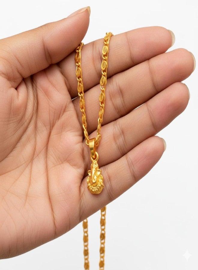 CHARMS Gold Plated Lord Ganesha Locket Pendant with Chain – Divine Ganpati Spiritual Necklace for Men & Women - Image 2