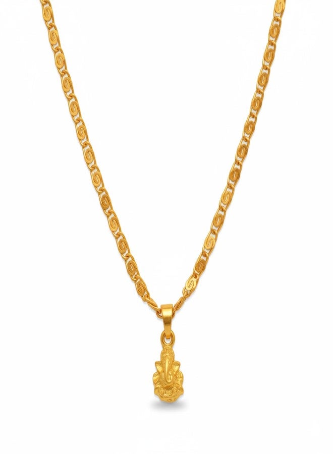CHARMS Gold Plated Lord Ganesha Locket Pendant with Chain – Divine Ganpati Spiritual Necklace for Men & Women - Image 1