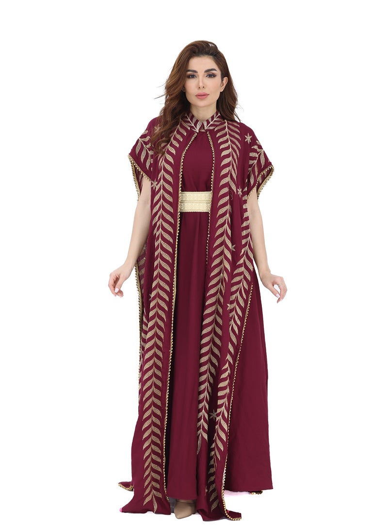 مودرن ديزاين جلابية فخمة كويتي بشال انييق من خامة السواي تاتي الجلابية بشال بنقشة متعرجة - Image 1