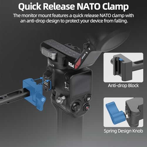 Nitze Gimbal Monitor Mount for DJI RS 4 Mini/RS 4 Pro/RS 4 / RS 3 Mini/RS 3 Pro/RS 3/ RSC 2/ RS 2, with NATO Clamp and 360° Rotatable Field Monitor Mount, 3 kg/6.6 lb Payload - N28-S1 - Image 4