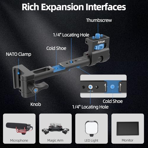 Nitze Gimbal Monitor Mount for DJI RS 4 Mini/RS 4 Pro/RS 4 / RS 3 Mini/RS 3 Pro/RS 3/ RSC 2/ RS 2, with NATO Clamp and 360° Rotatable Field Monitor Mount, 3 kg/6.6 lb Payload - N28-S1 - Image 5