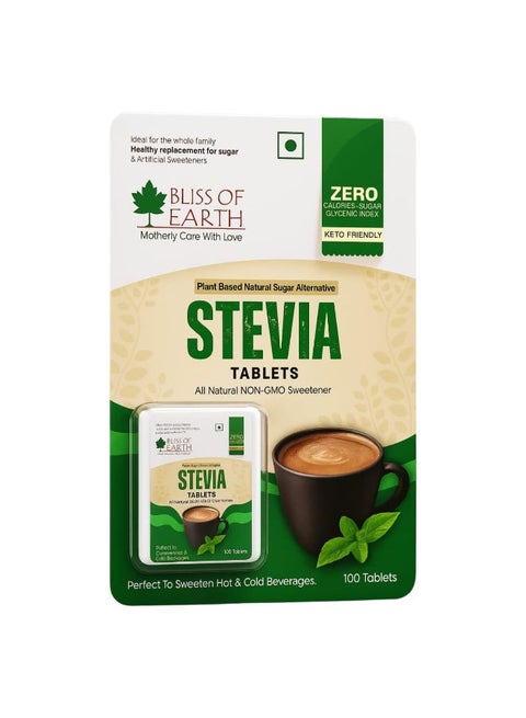 Bliss Of Earth Stevia Sugar free Tablets Pellets Zero Calorie Keto Sweetener Instant Dissolve 100 Tablets