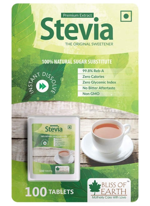 Bliss Of Earth Stevia Sugar free Tablets Pellets Zero Calorie Keto Sweetener Instant Dissolve 100Tablets