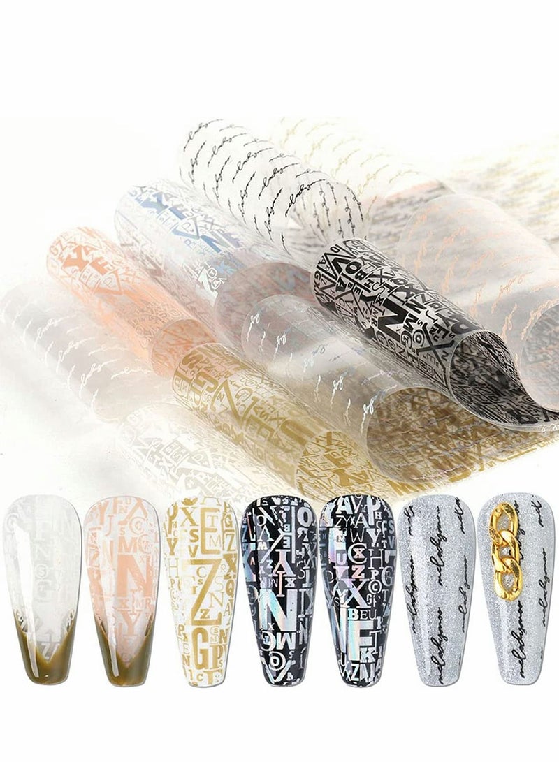 KASTWAVE Letter Graffiti Nail Art Foil Transfer Stickers, Starry Foil Adhesive Decals Letters Colorful Design, Acrylic Manicure Decorations 10Pcs (Glue are not included) - Image 1