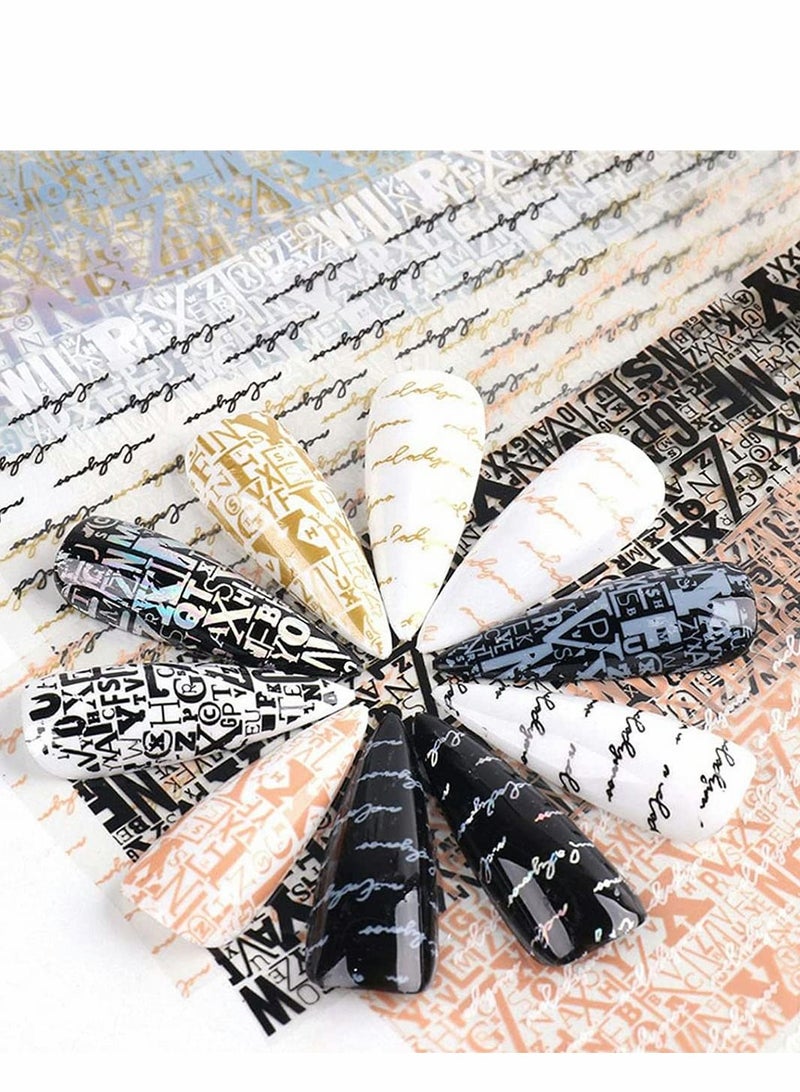 KASTWAVE Letter Graffiti Nail Art Foil Transfer Stickers, Starry Foil Adhesive Decals Letters Colorful Design, Acrylic Manicure Decorations 10Pcs (Glue are not included) - Image 4