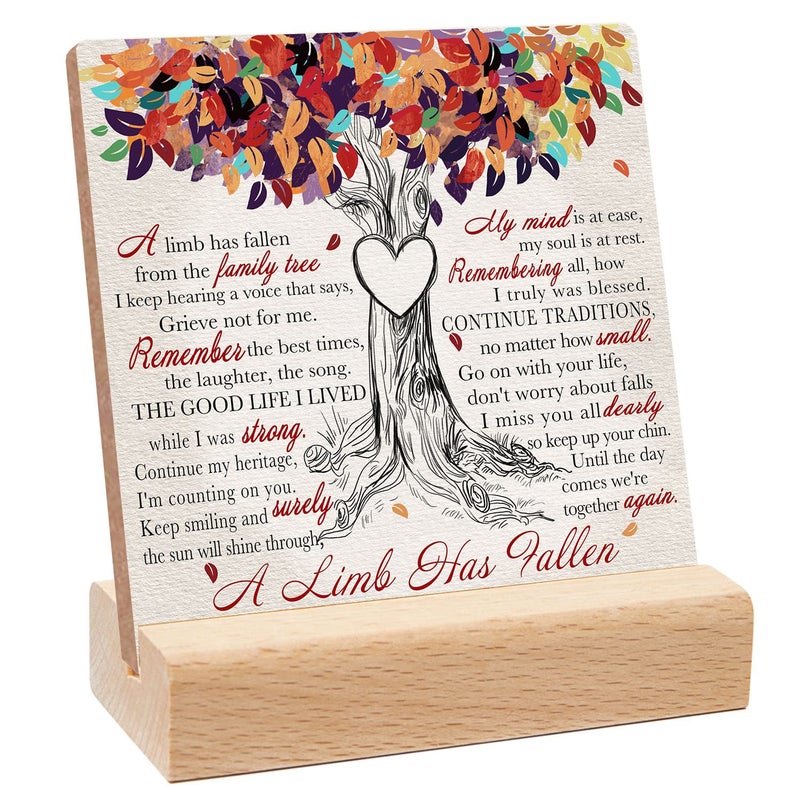 Xendelow A Limb Has Fallen from The Family Tree Sign,Sympathy Memorial Grief Condolences Gifts for Women Friends Classmates Family Coworkers,Bereavement Gift Ideas,Decor for Desk Home Office Colorful Leaves - Image 1
