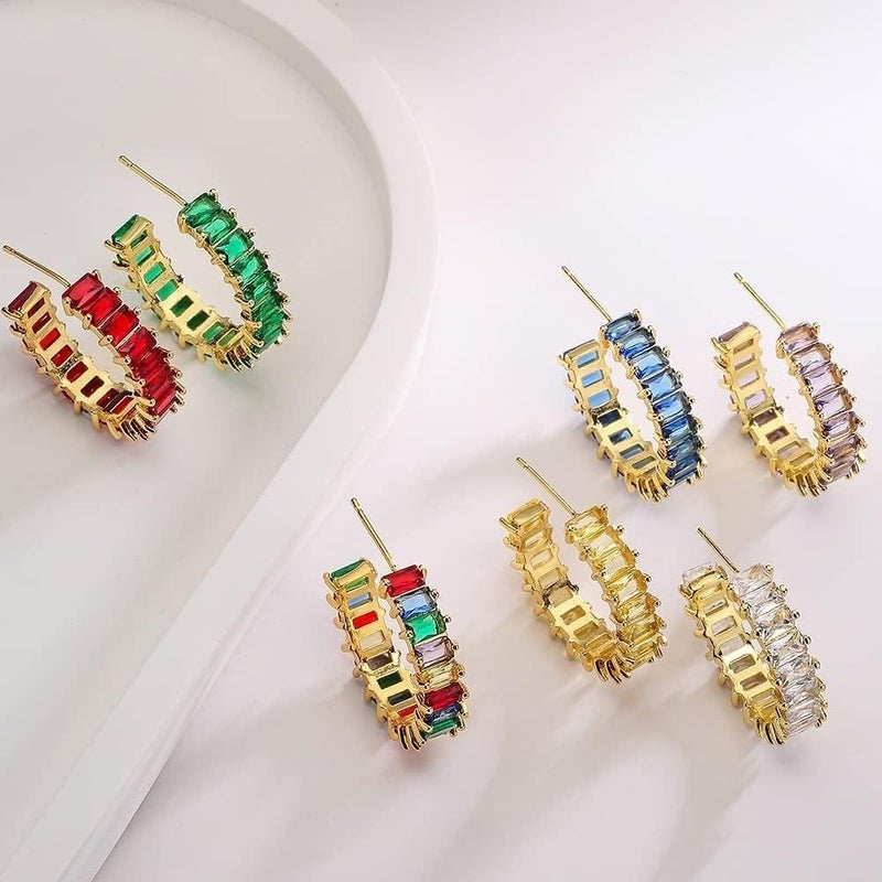 18K Gold Plated C Shaped Cubic Zirconia Chunky Small Hoop Earrings Women - Image 4