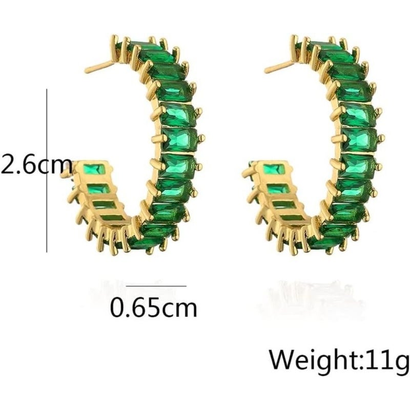 18K Gold Plated C Shaped Cubic Zirconia Chunky Small Hoop Earrings Women - Image 2