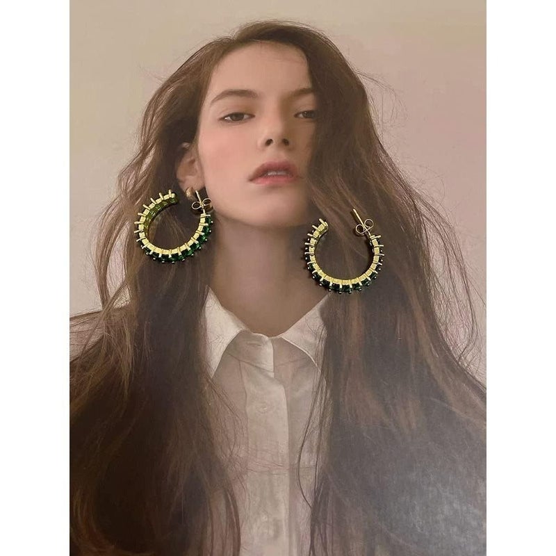 18K Gold Plated C Shaped Cubic Zirconia Chunky Small Hoop Earrings Women - Image 5