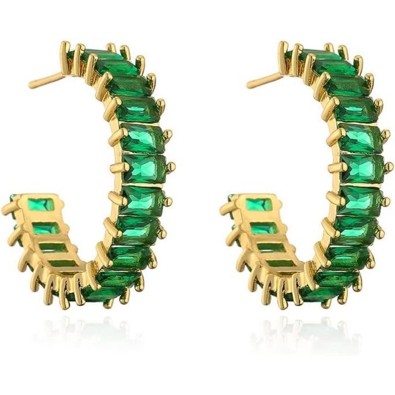 18K Gold Plated C Shaped Cubic Zirconia Chunky Small Hoop Earrings Women - Image 1