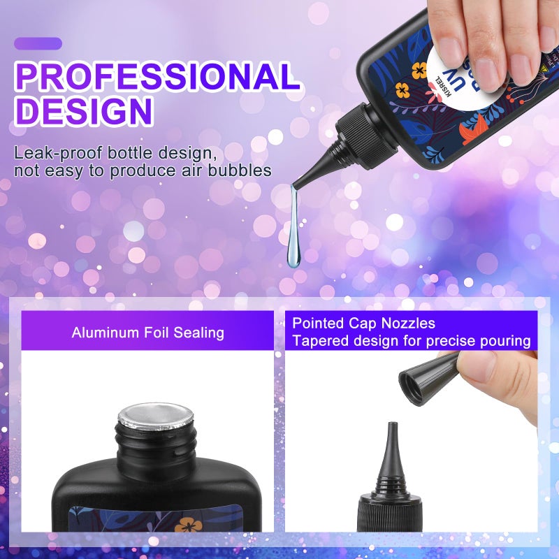 KISREL UV Resin with Light - 200g Upgraded Hard Type Crystal Clear Ultraviolet Curing UV Resin Kit, 8 Lamp Beads UV Light, Resin Kit with Light for Craft Jewelry Making - Image 2
