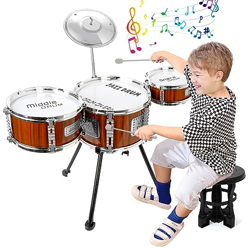 TWFRIC Kids Drum Set Music Toy Drum Set for Toddlers Ages 35 Jazz Drums Kit with Stool 3 Drums Percussion Musical Instruments Toys for 3 4 5 Year Old Boys Girls Gifts - Image 1
