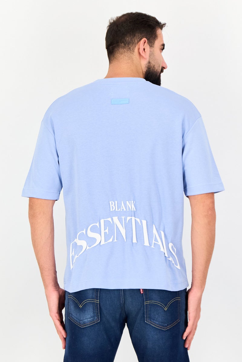 Blank Essentials Men Crew Neck Short Sleeve Brand Logo T-Shirt, Light Blue - Image 2
