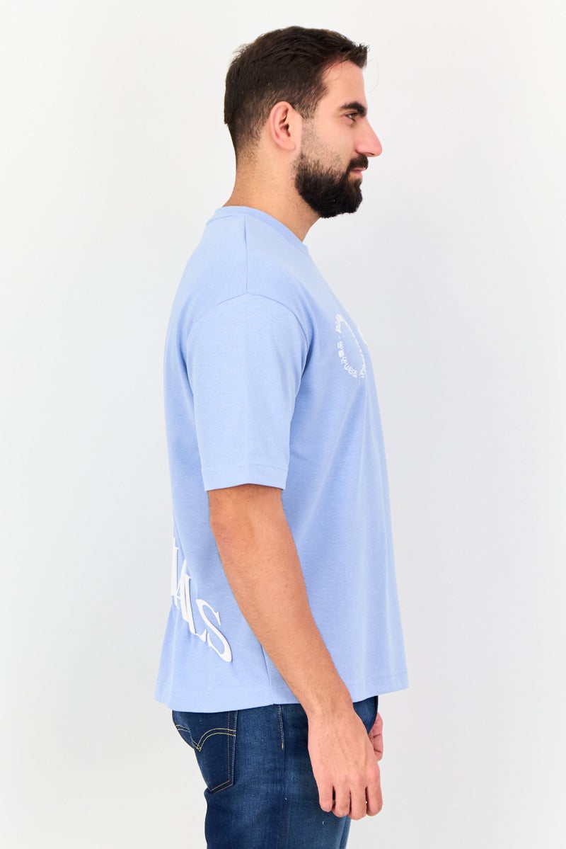 Blank Essentials Men Crew Neck Short Sleeve Brand Logo T-Shirt, Light Blue - Image 3