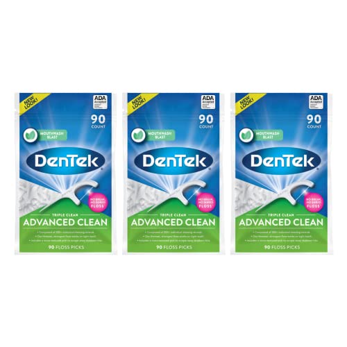 DenTek Triple Clean Advanced Clean Floss Picks No Break No Shred Floss 90 Count Pack of 3